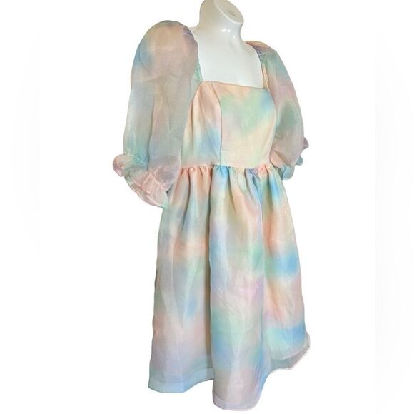 NWT Endless Rose Pastel Ombré Puff Sleeve Mini Dress - Picture 1 of 9